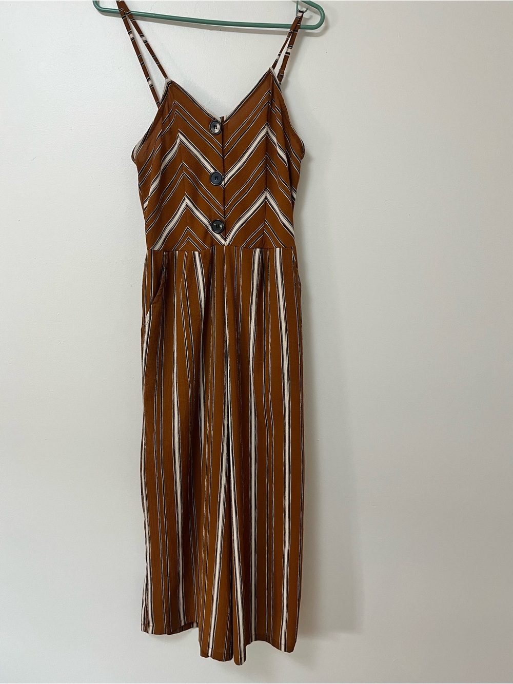 Angie Brown & White Striped Jumpsuit with Buttons